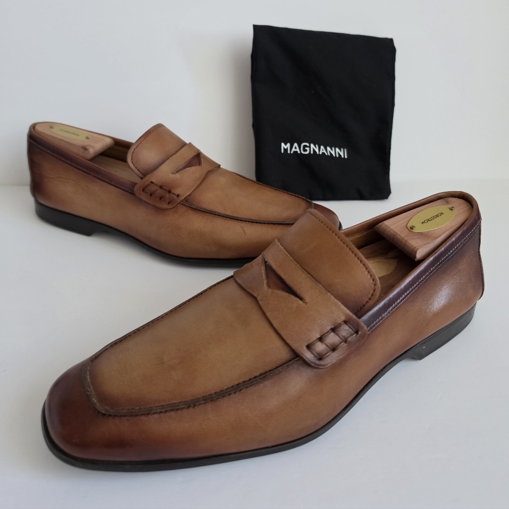 MAGNANNI Men's Ramiro II Leather Penny Loafers Cognac Size 9M MSRP $525.